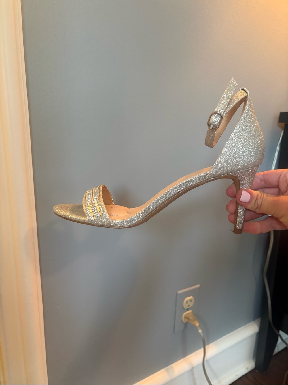 Sparkle Silver Ankle-Strap Heels